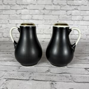Vintage Hall's Superior Quality Matte Black Gold Salt Pepper Shakers 5”